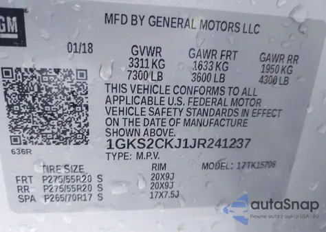 2018 GMC Yukon Denali z USA, uszkodzony, nr VIN 1GKS2CKJ1JR241237
